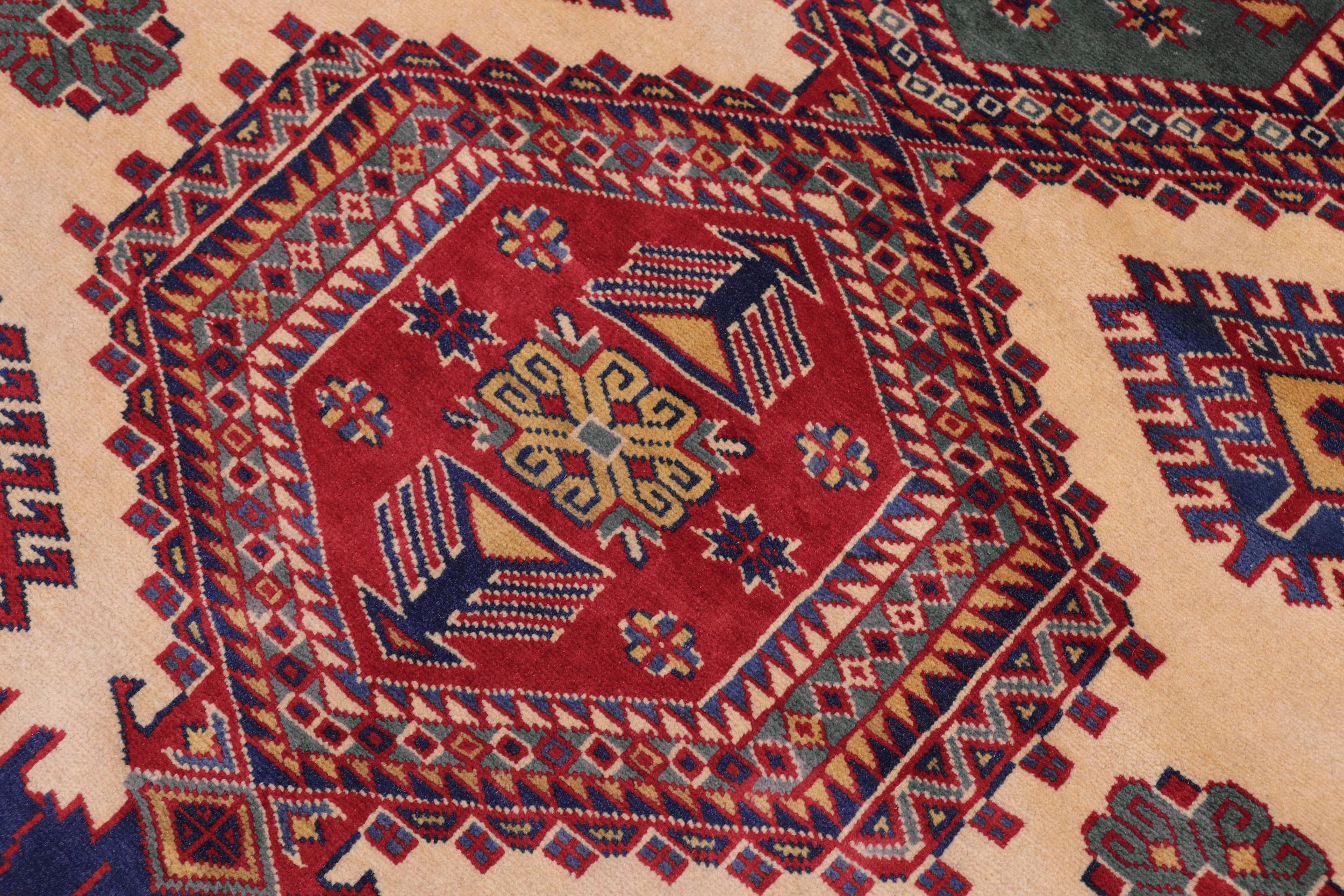 handmade Geometric Sherwan Gold Blue Hand Knotted RECTANGLE 100% WOOL area rug 5x6