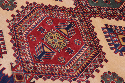 handmade Geometric Sherwan Gold Blue Hand Knotted RECTANGLE 100% WOOL area rug 5x6