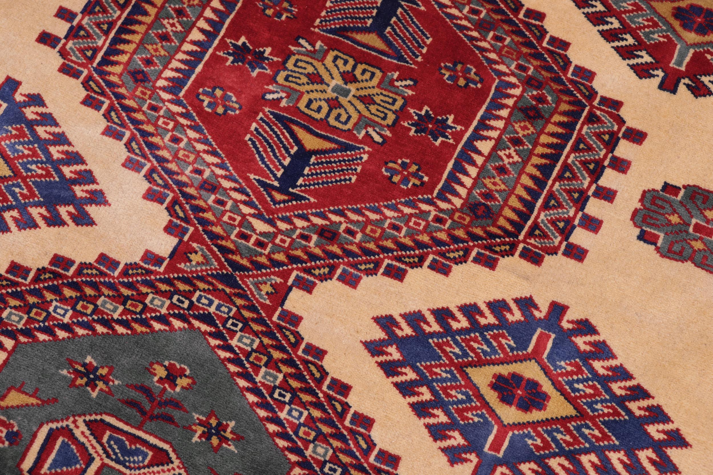 handmade Geometric Sherwan Gold Blue Hand Knotted RECTANGLE 100% WOOL area rug 5x6