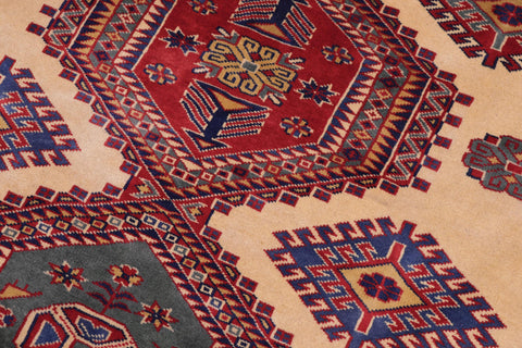 handmade Geometric Sherwan Gold Blue Hand Knotted RECTANGLE 100% WOOL area rug 5x6