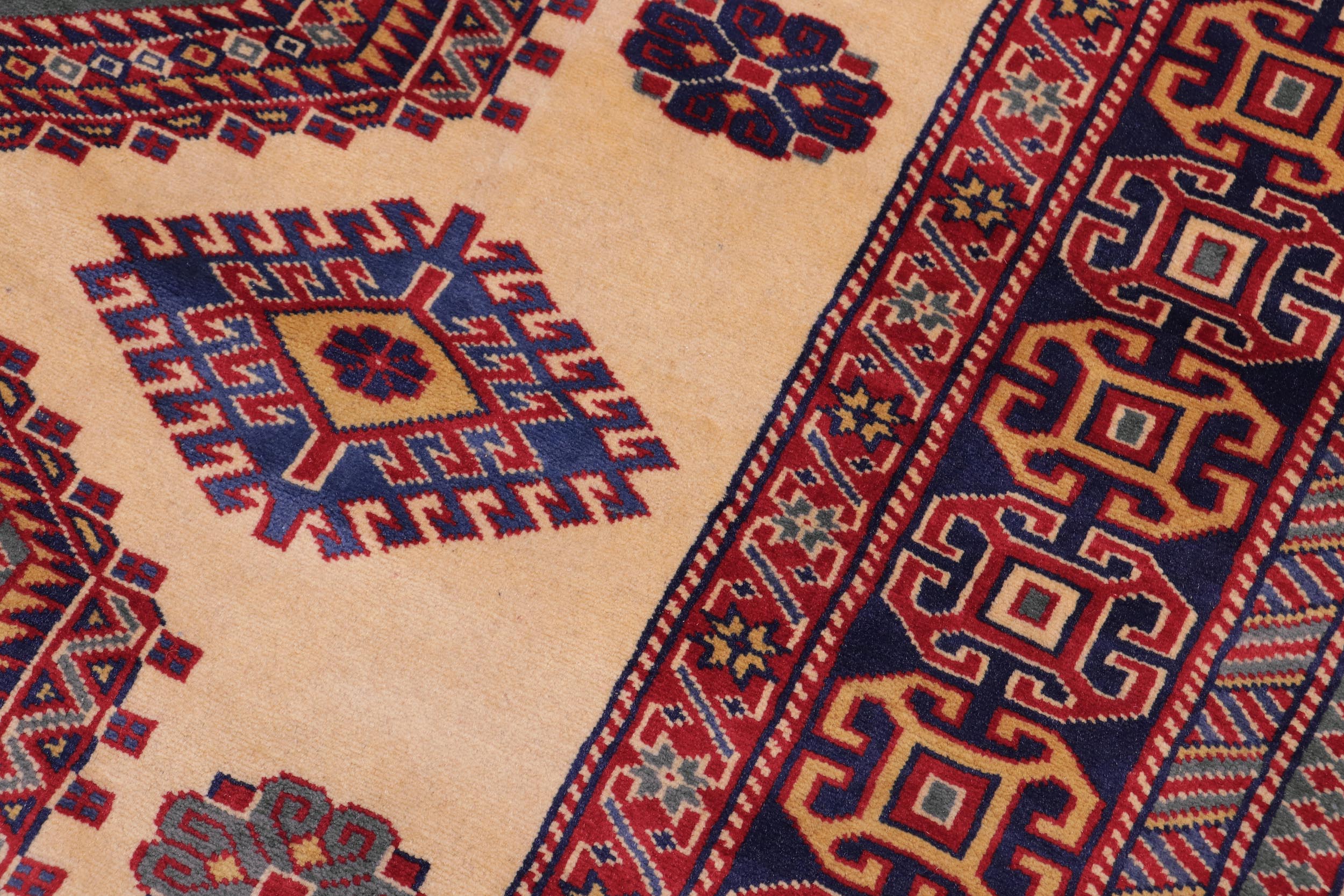 handmade Geometric Sherwan Gold Blue Hand Knotted RECTANGLE 100% WOOL area rug 5x6