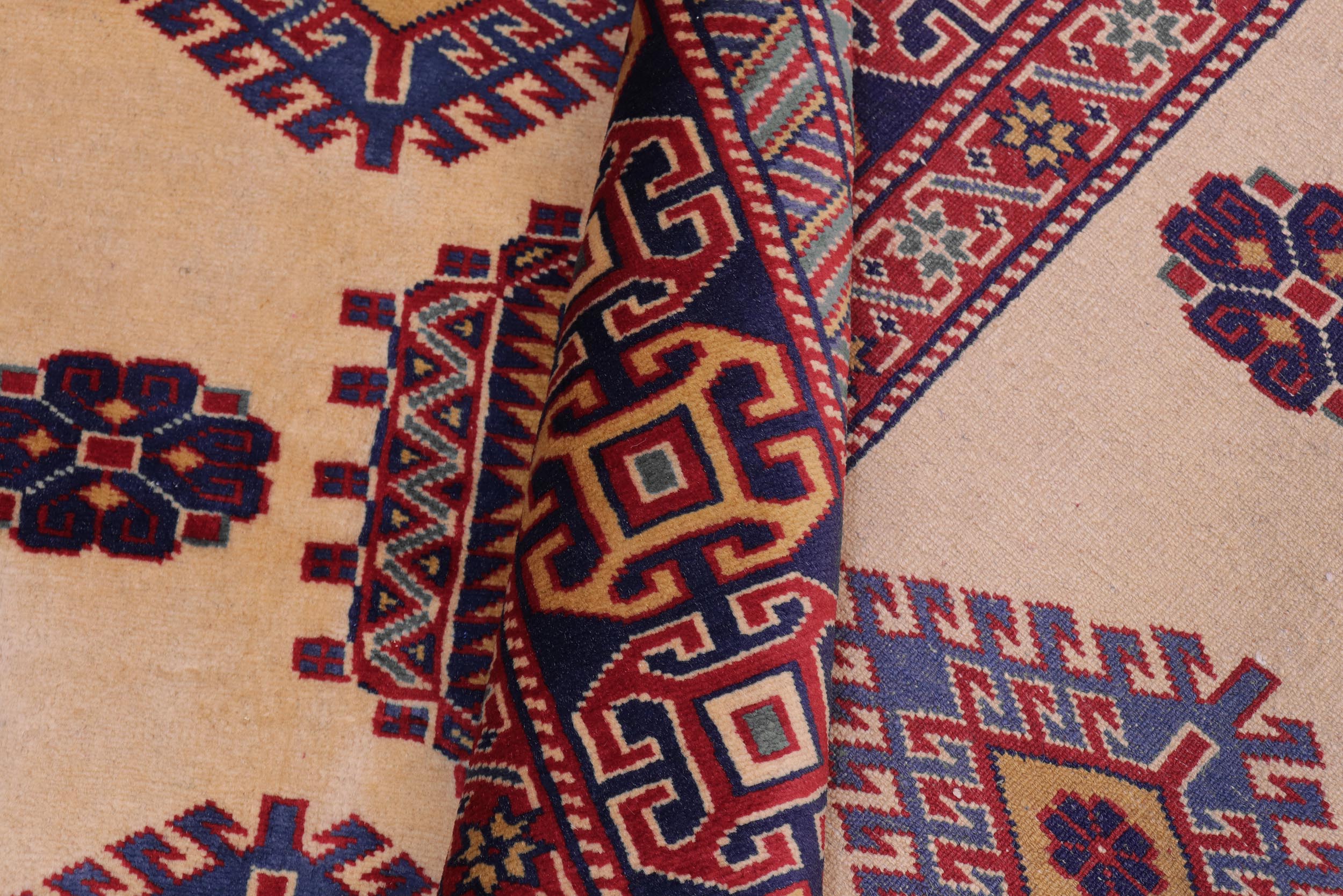 handmade Geometric Sherwan Gold Blue Hand Knotted RECTANGLE 100% WOOL area rug 5x6