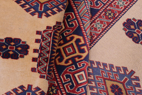 handmade Geometric Sherwan Gold Blue Hand Knotted RECTANGLE 100% WOOL area rug 5x6
