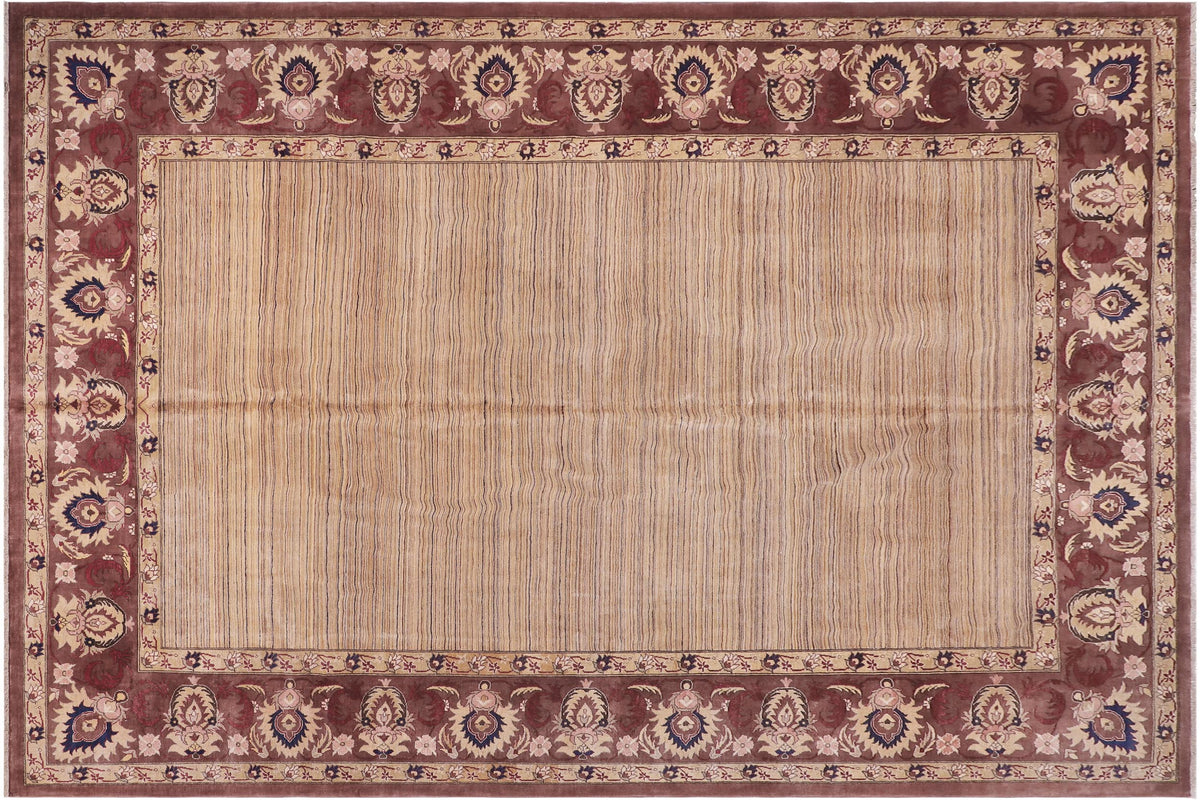 handmade Modern Kafkaz Tan Brown Hand Knotted RECTANGLE 100% WOOL area rug 12' x 15'