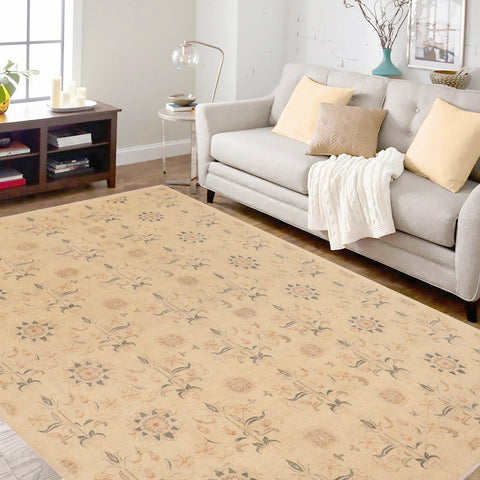 handmade Modern Kafkaz Beige Rust Hand Knotted RECTANGLE 100% WOOL area rug 10' x 13'