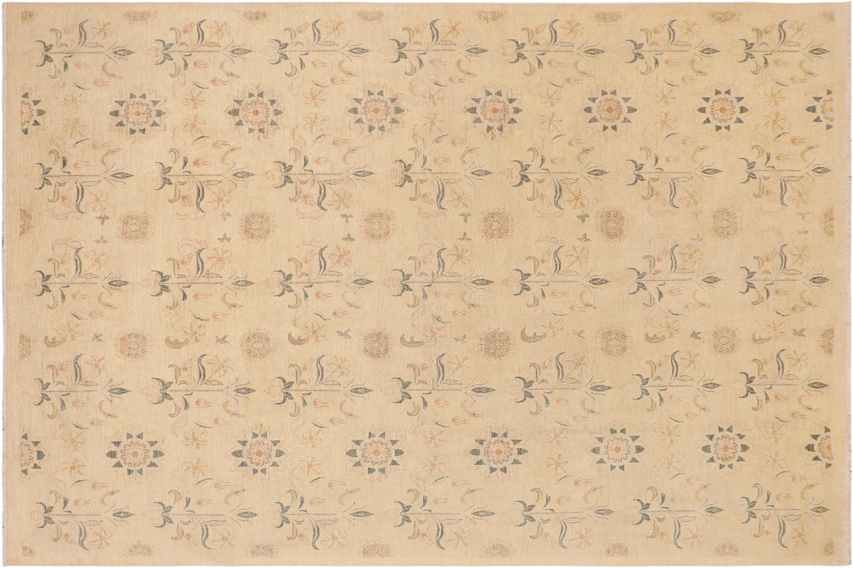 handmade Modern Kafkaz Beige Rust Hand Knotted RECTANGLE 100% WOOL area rug 10' x 13'