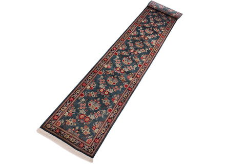 handmade Traditional Gulab Teal Green Blue Hand Knotted RUNNER 100% WOOL area rug 3' x 18'