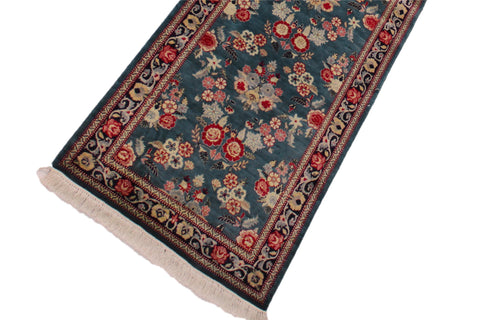 handmade Traditional Gulab Teal Green Blue Hand Knotted RUNNER 100% WOOL area rug 3' x 18'