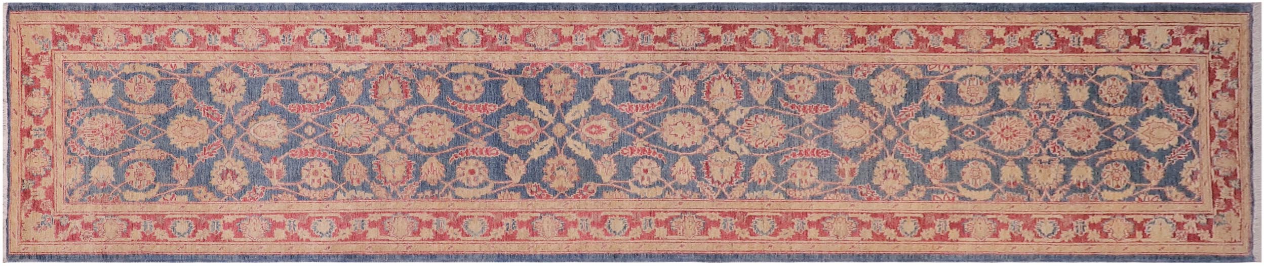 handmade Transitional Kafkaz Blue Red Hand Knotted RUNNER 100% WOOL area rug 3' x 15'