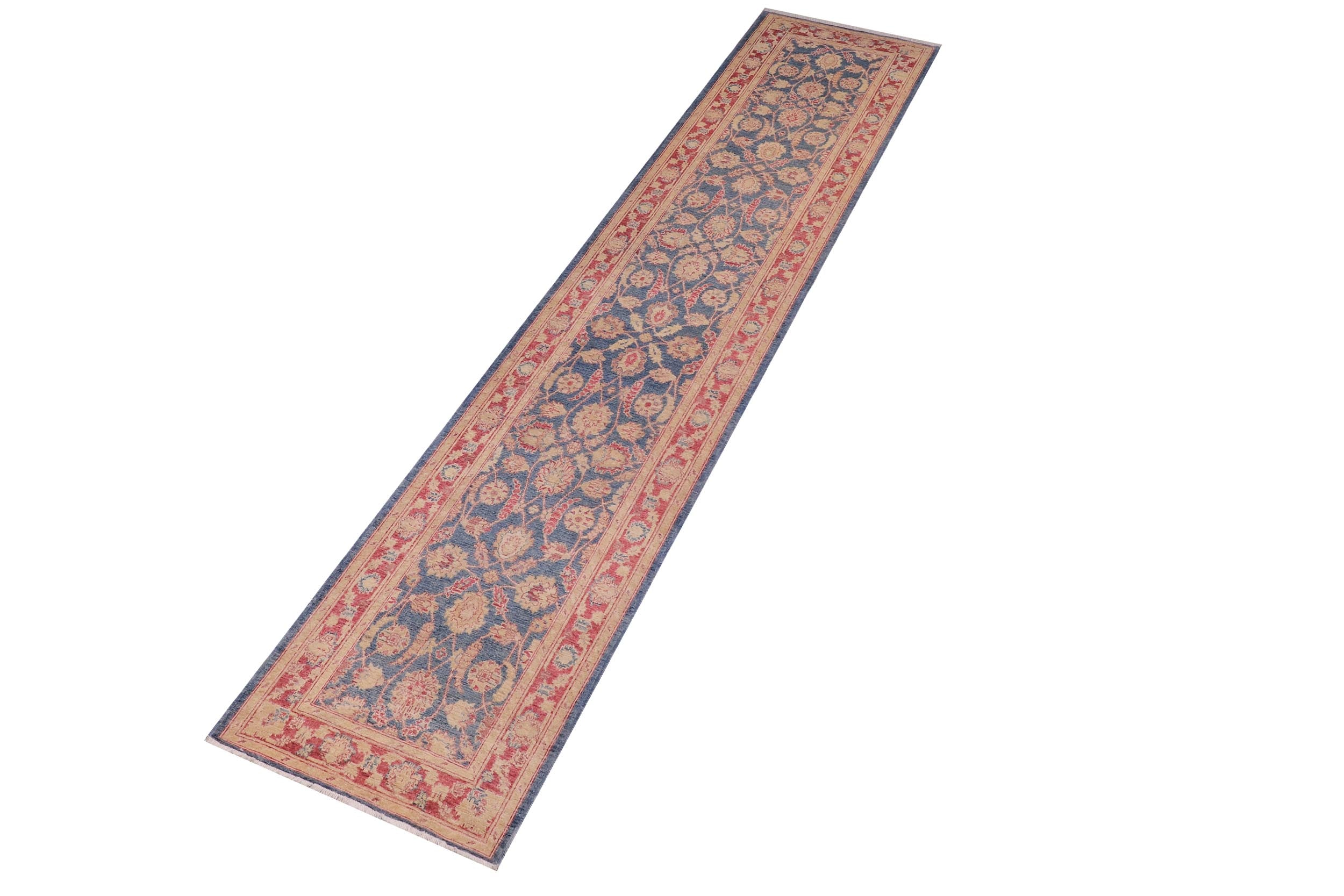 handmade Transitional Kafkaz Blue Red Hand Knotted RUNNER 100% WOOL area rug 3' x 15'