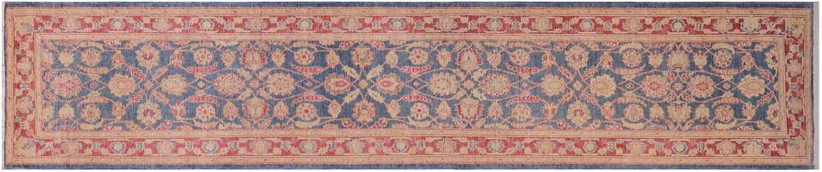 handmade Transitional Kafkaz Blue Red Hand Knotted RUNNER 100% WOOL area rug 3' x 15'
