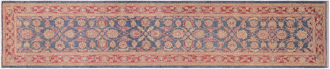 handmade Transitional Kafkaz Blue Red Hand Knotted RUNNER 100% WOOL area rug 3' x 15'