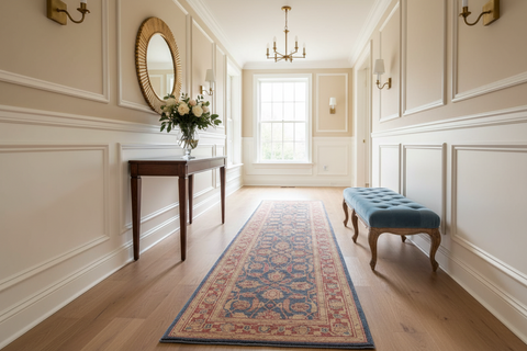 handmade Transitional Kafkaz Blue Red Hand Knotted RUNNER 100% WOOL area rug 3' x 15'