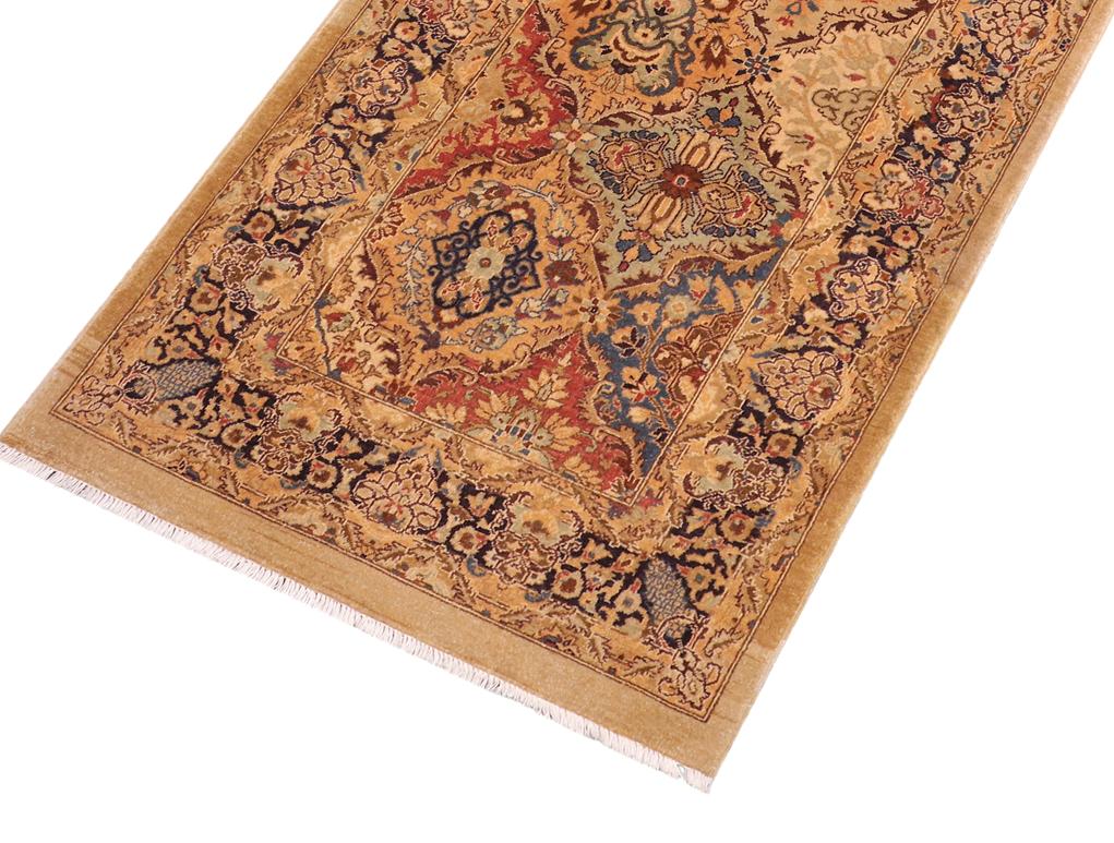 handmade Transitional Veg Dye Gold Blue Hand Knotted RUNNER 100% WOOL area rug 3'X10'