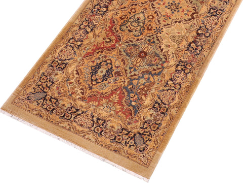 handmade Transitional Veg Dye Gold Blue Hand Knotted RUNNER 100% WOOL area rug 3' x 10'