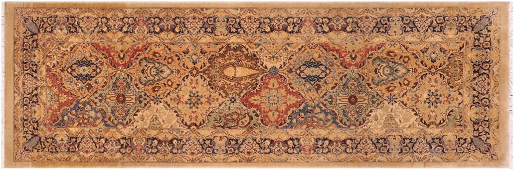 handmade Transitional Veg Dye Gold Blue Hand Knotted RUNNER 100% WOOL area rug 3'X10'