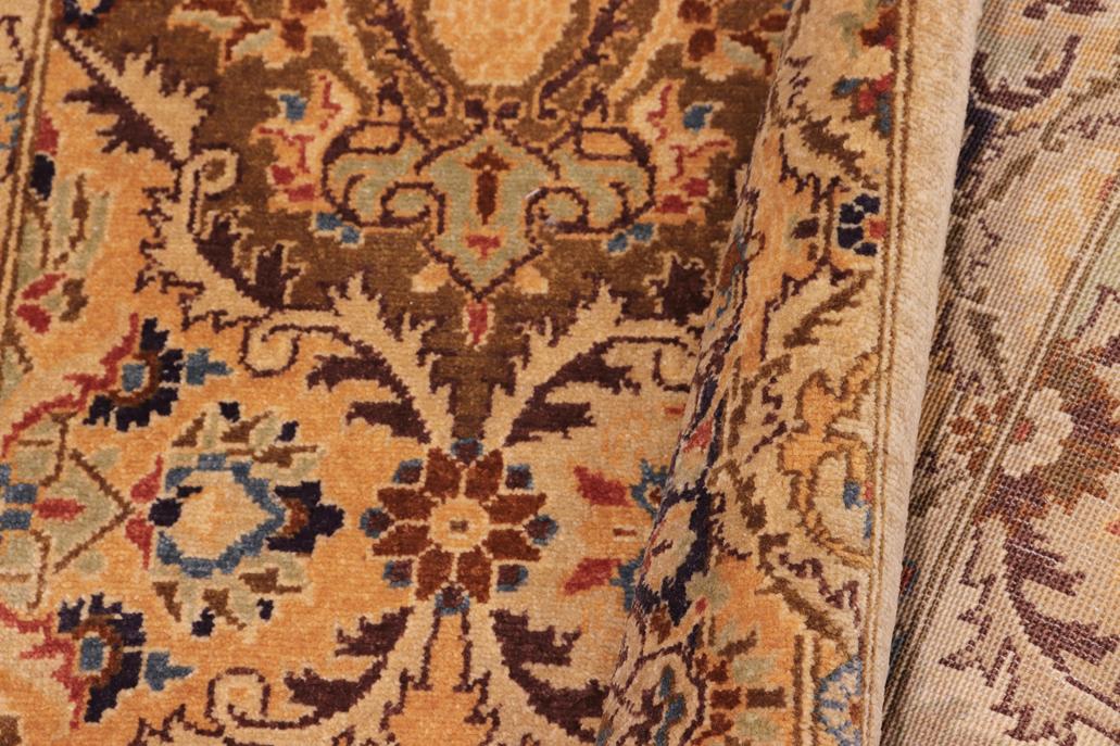 handmade Transitional Veg Dye Gold Blue Hand Knotted RUNNER 100% WOOL area rug 3'X10'