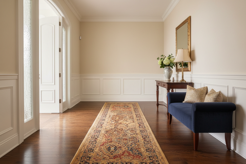 handmade Transitional Veg Dye Gold Blue Hand Knotted RUNNER 100% WOOL area rug 3' x 10'