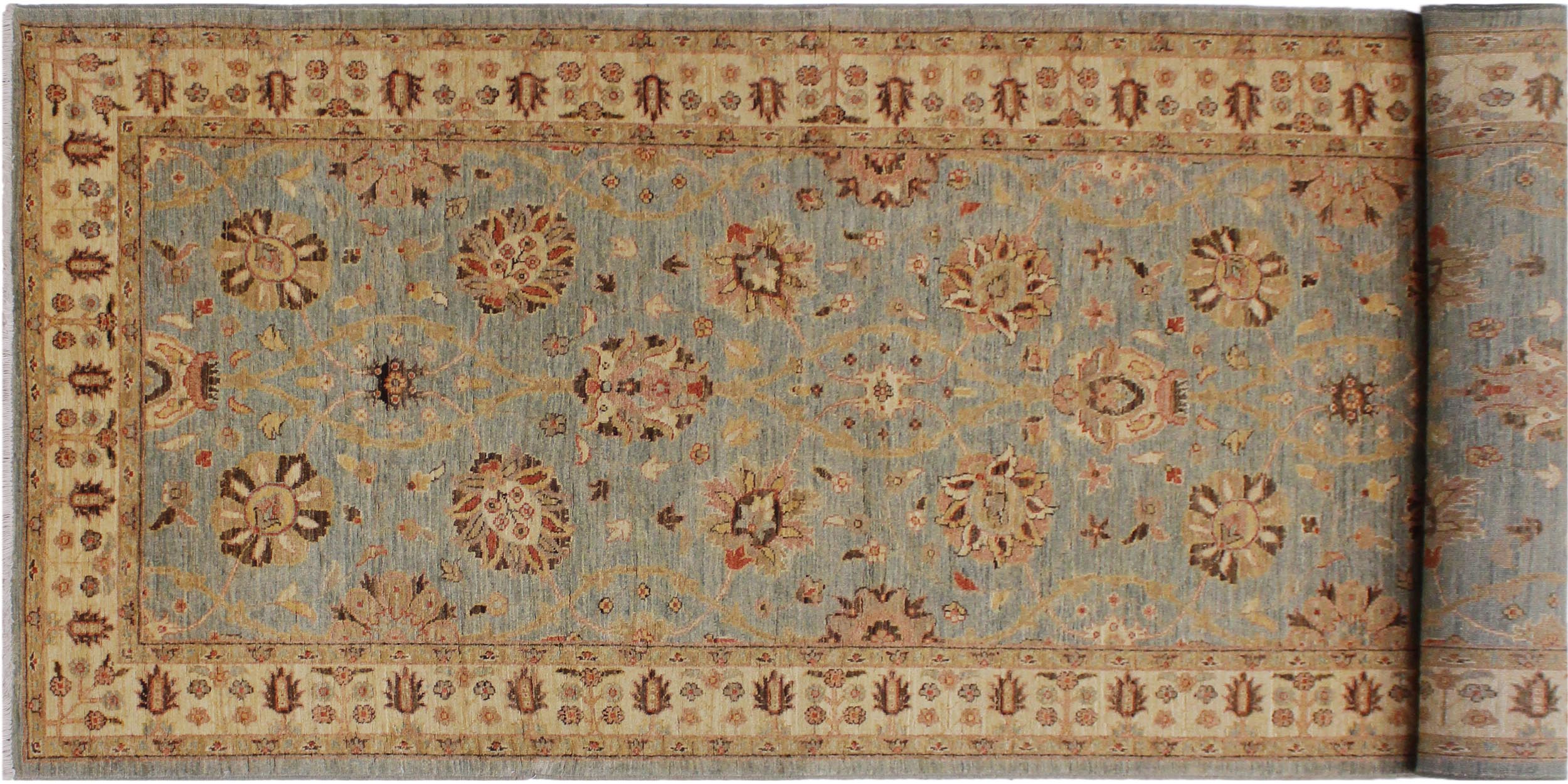 handmade Transitional Kafkaz Lt. Blue Lt. Gold Hand Knotted RUNNER 100% WOOL area rug 4' x 11'