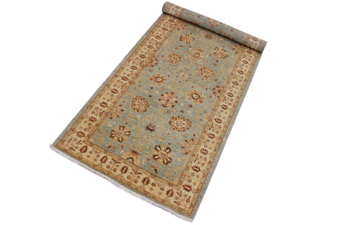 handmade Transitional Kafkaz Lt. Blue Lt. Gold Hand Knotted RUNNER 100% WOOL area rug 4' x 11'