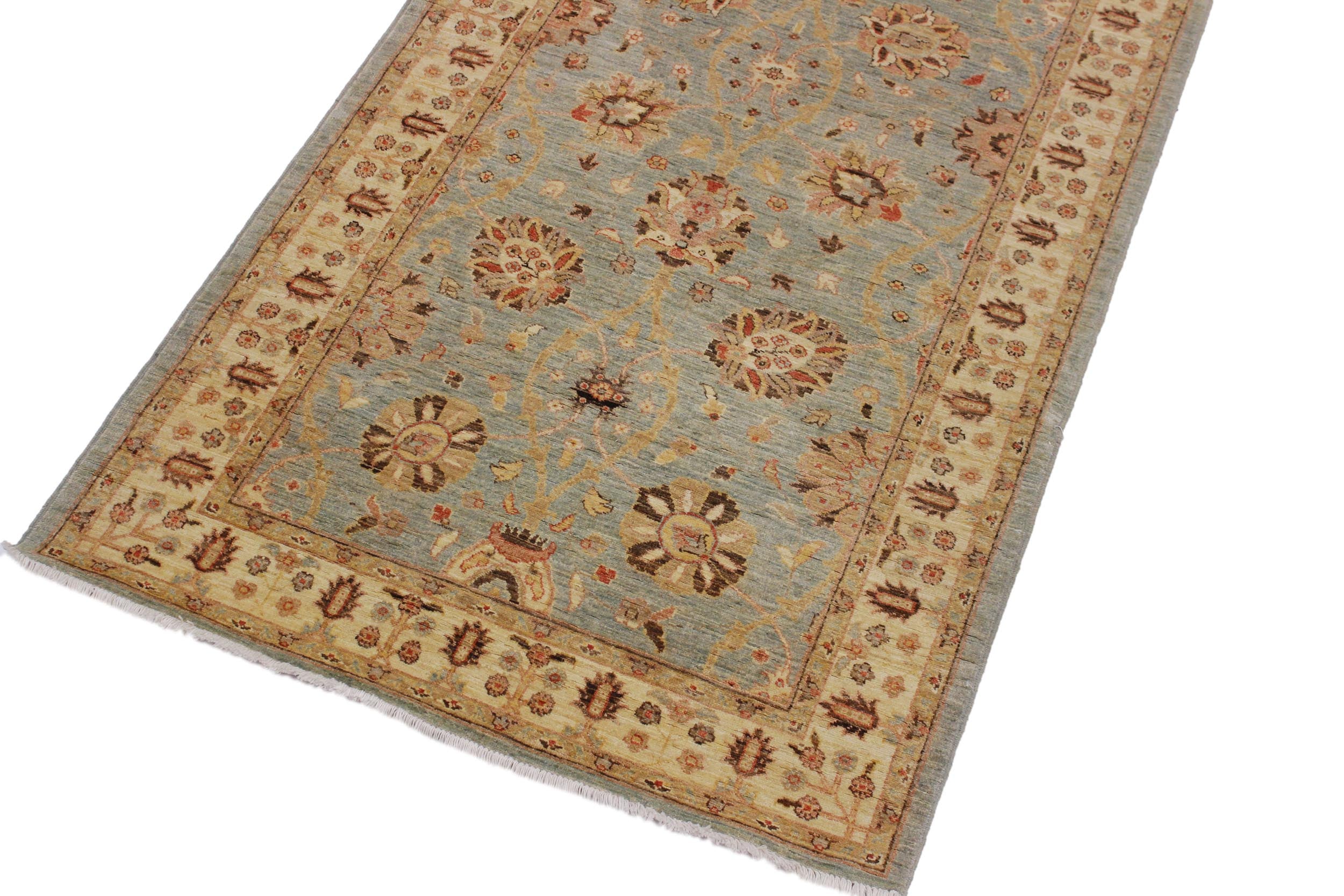 handmade Transitional Kafkaz Lt. Blue Lt. Gold Hand Knotted RUNNER 100% WOOL area rug 4' x 11'