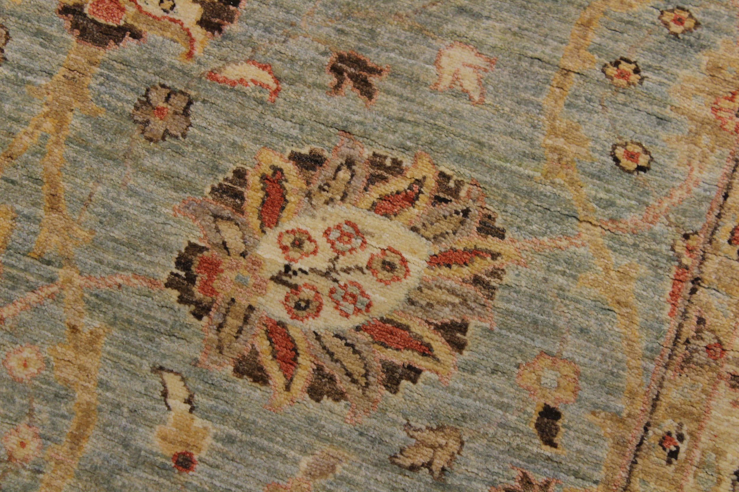handmade Transitional Kafkaz Lt. Blue Lt. Gold Hand Knotted RUNNER 100% WOOL area rug 4' x 11'