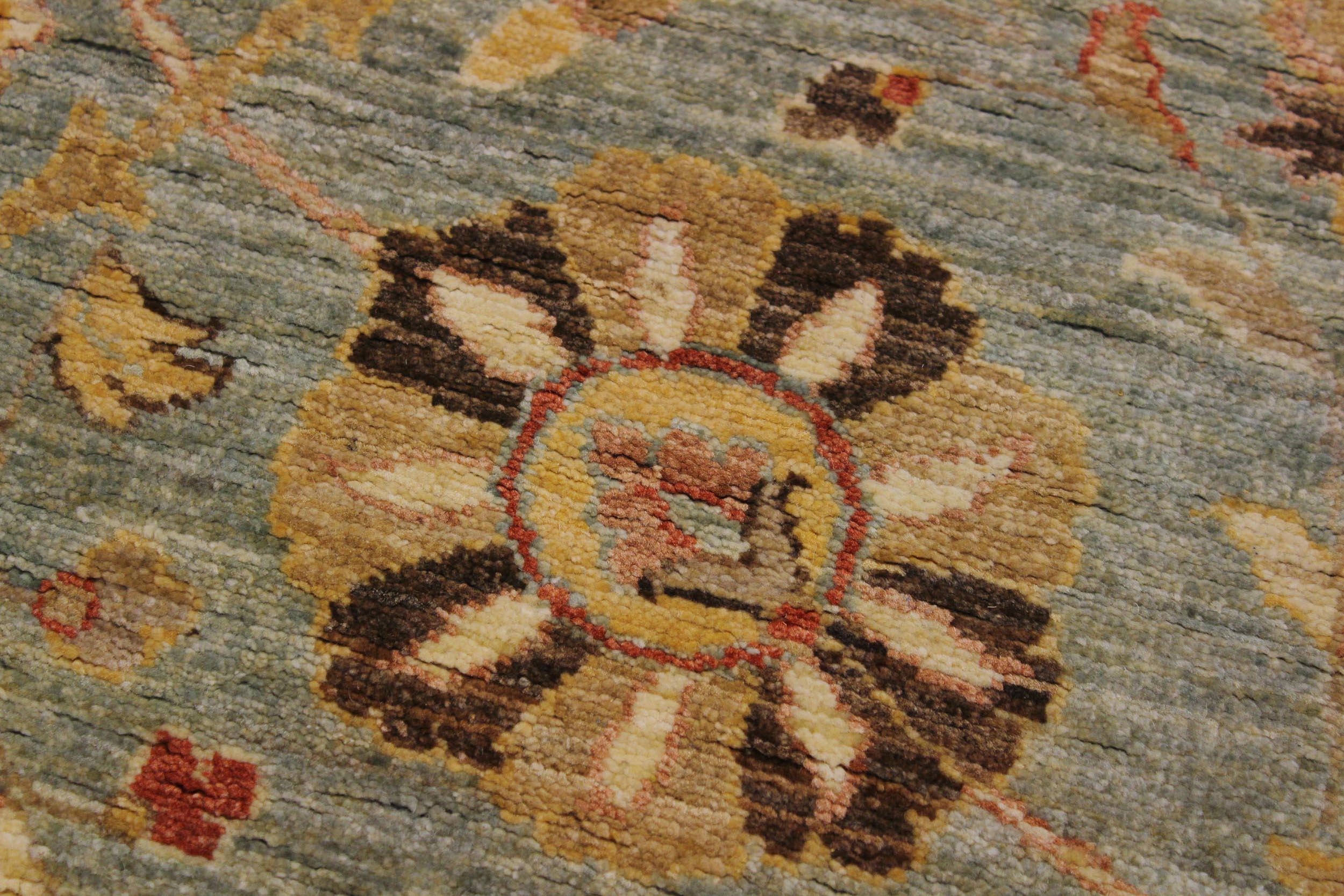 handmade Transitional Kafkaz Lt. Blue Lt. Gold Hand Knotted RUNNER 100% WOOL area rug 4' x 11'