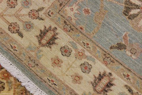 handmade Transitional Kafkaz Lt. Blue Lt. Gold Hand Knotted RUNNER 100% WOOL area rug 4' x 11'