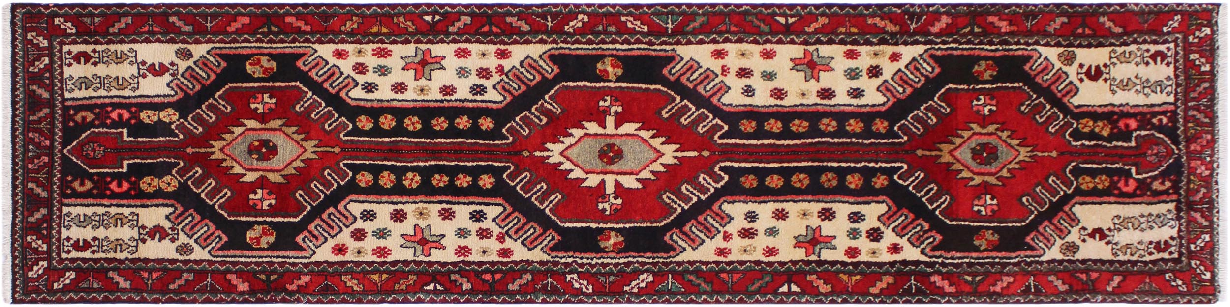 handmade Traditional Hamadan Red Blue Hand Knotted RUNNER 100% WOOL area rug 3 x 11