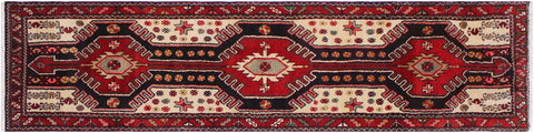 handmade Traditional Hamadan Red Blue Hand Knotted RUNNER 100% WOOL area rug 3 x 11