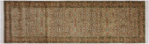 handmade Traditional Tabriz Taupe Gold Hand Knotted RUNNER 100% WOOL area rug 3' x 9'