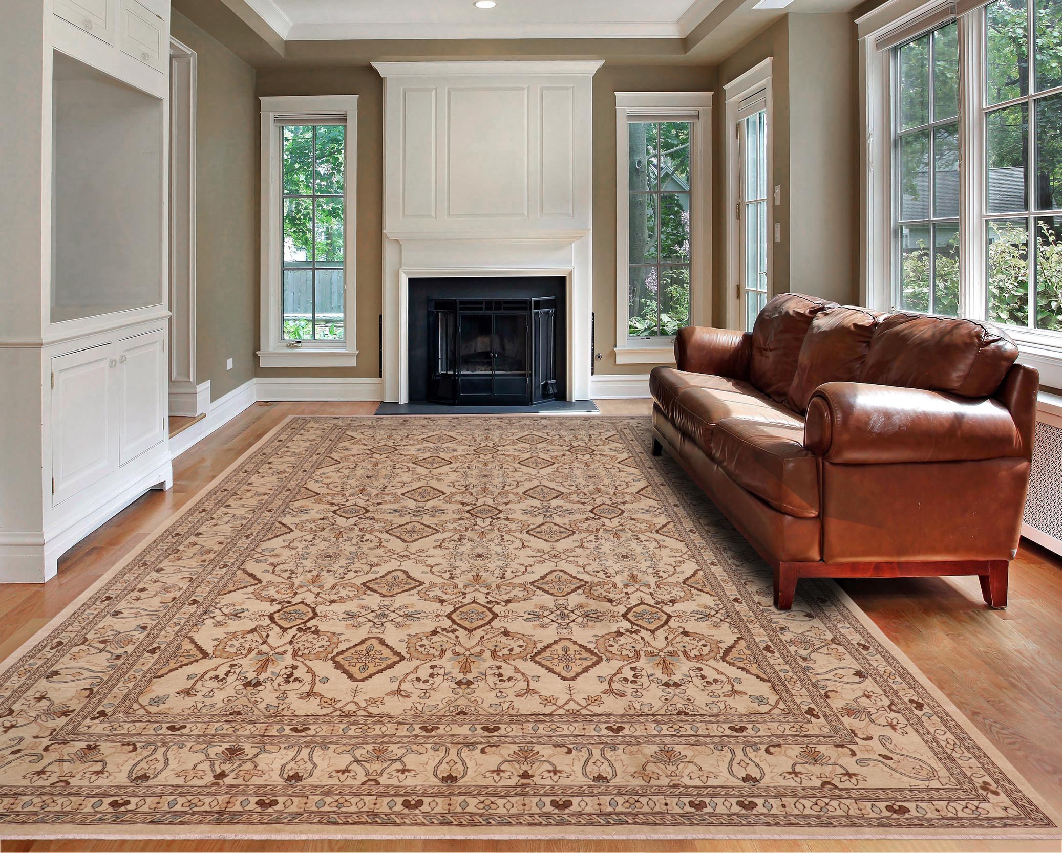 handmade Transitional Kafkaz Ivory Ivory Hand Knotted RECTANGLE 100% WOOL area rug 12' x 19'