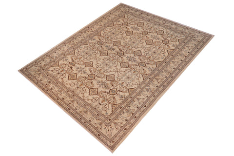 handmade Transitional Kafkaz Ivory Ivory Hand Knotted RECTANGLE 100% WOOL area rug 12' x 19'