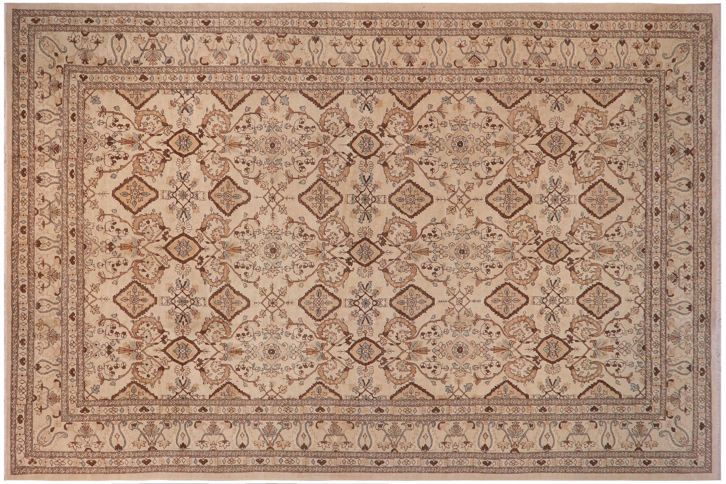 handmade Transitional Kafkaz Ivory Ivory Hand Knotted RECTANGLE 100% WOOL area rug 12' x 19'