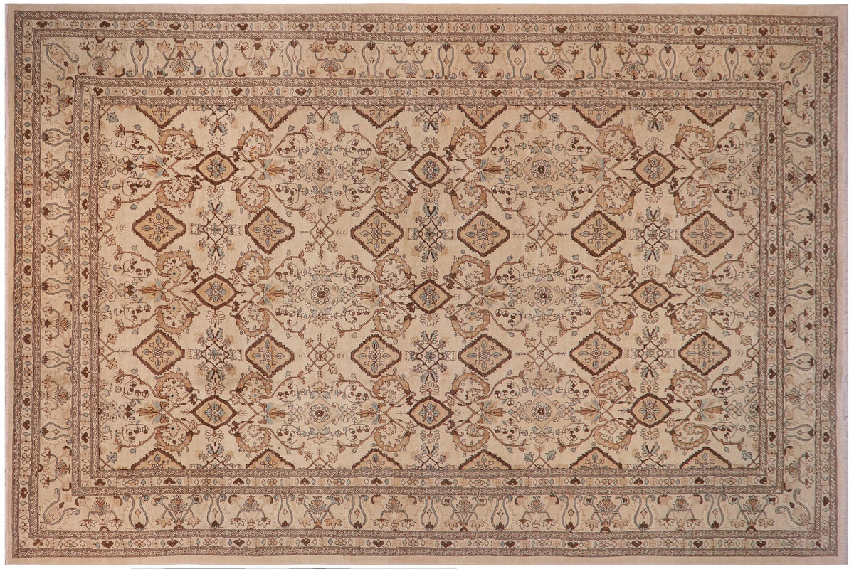 handmade Transitional Kafkaz Ivory Ivory Hand Knotted RECTANGLE 100% WOOL area rug 12' x 19'