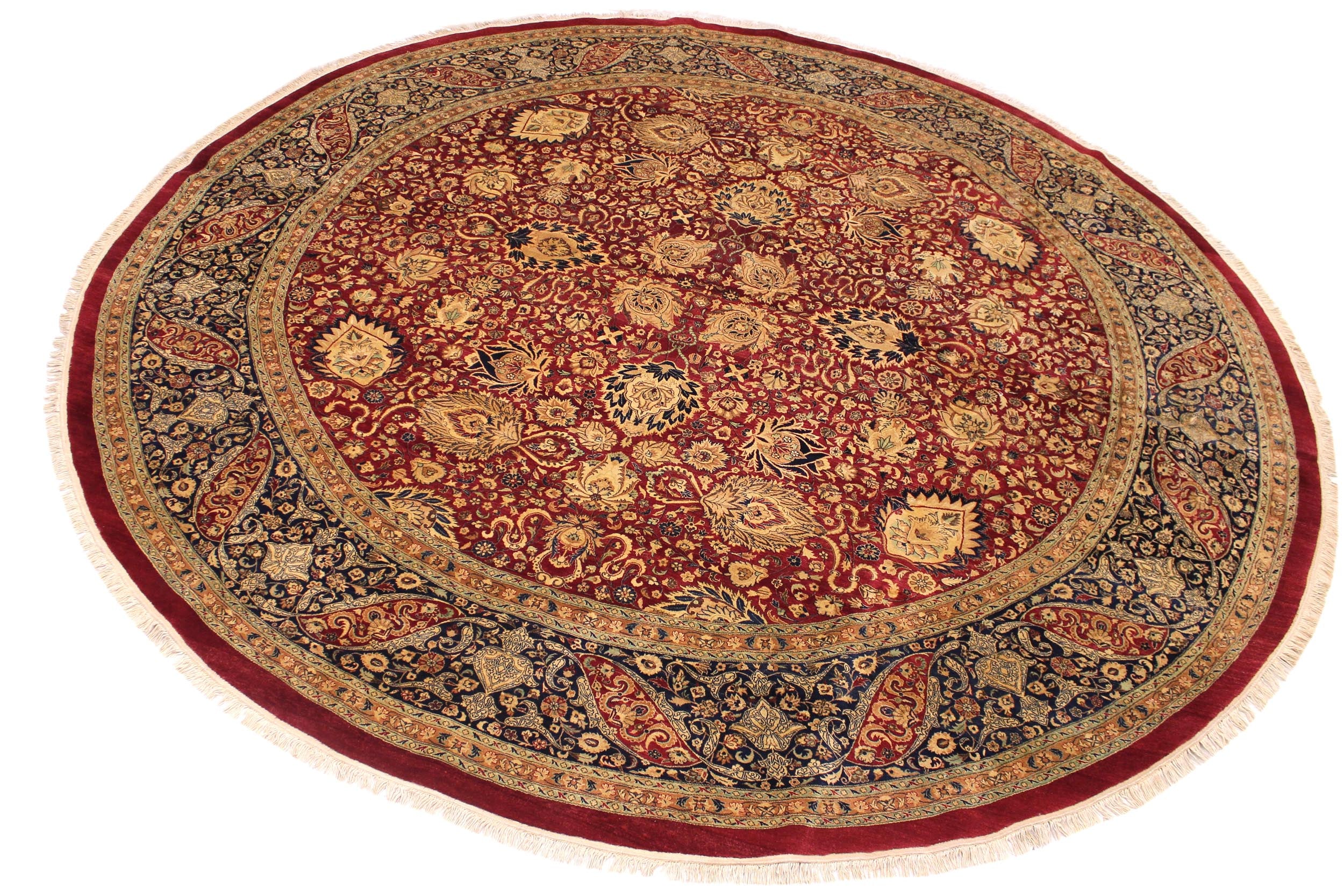 handmade Traditional Round Kashan Red Blue Hand Knotted ROUND 100% WOOL area rug 12' x 12'