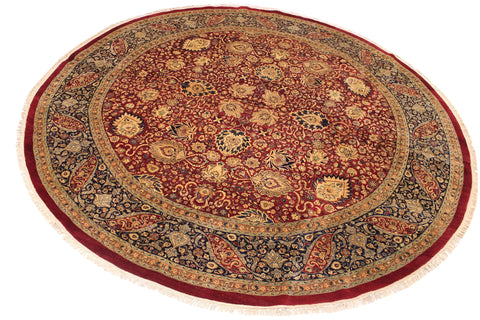 handmade Traditional Round Kashan Red Blue Hand Knotted ROUND 100% WOOL area rug 12' x 12'