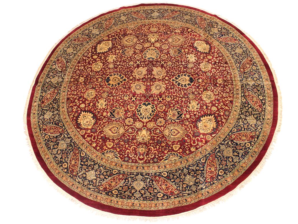 handmade Traditional Kashan Red Blue Hand Knotted ROUND 100% WOOL area rug 12x12