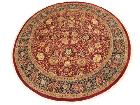 handmade Traditional Kashan Red Blue Hand Knotted ROUND 100% WOOL area rug 12x12