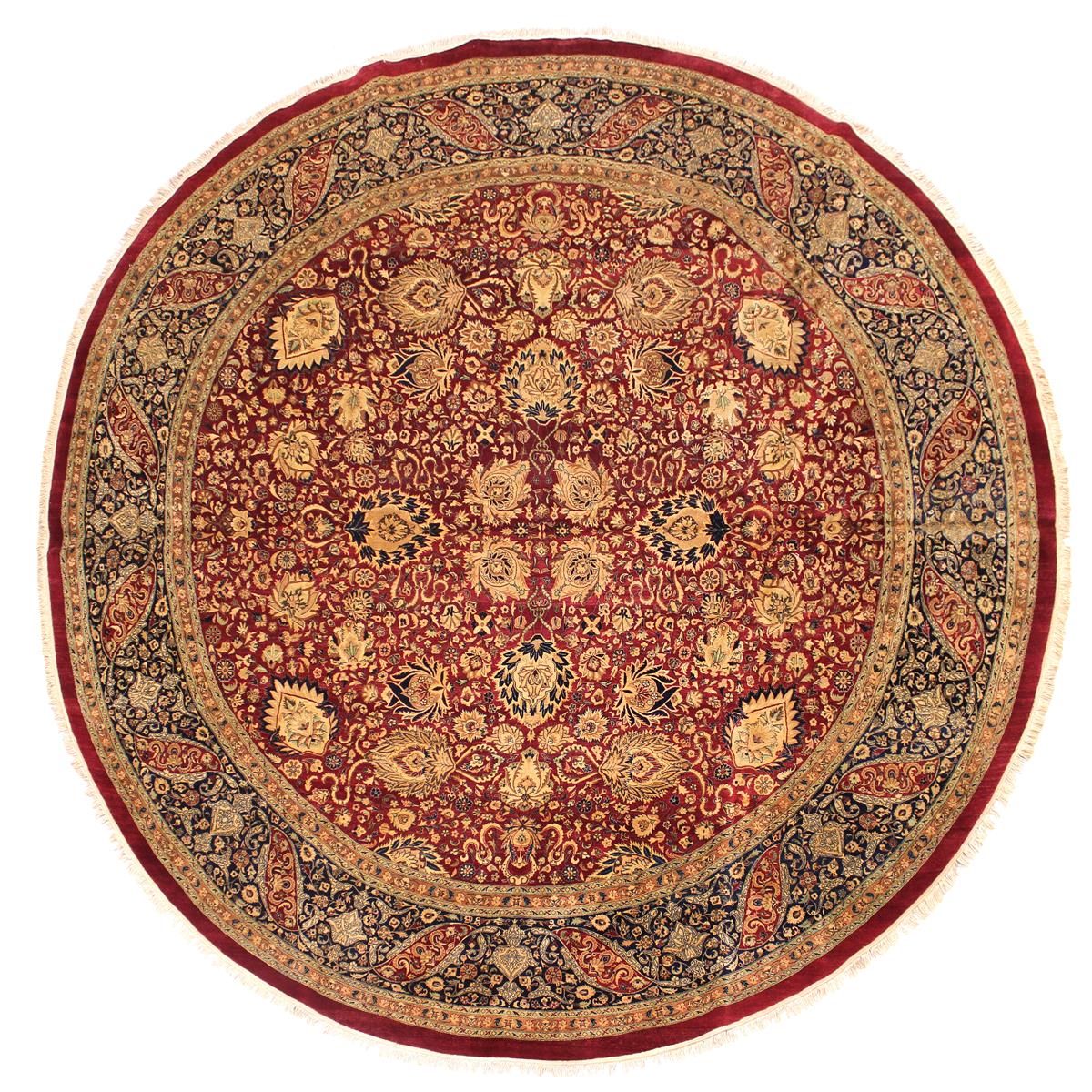 handmade Traditional Kashan Red Blue Hand Knotted ROUND 100% WOOL area rug 12x12