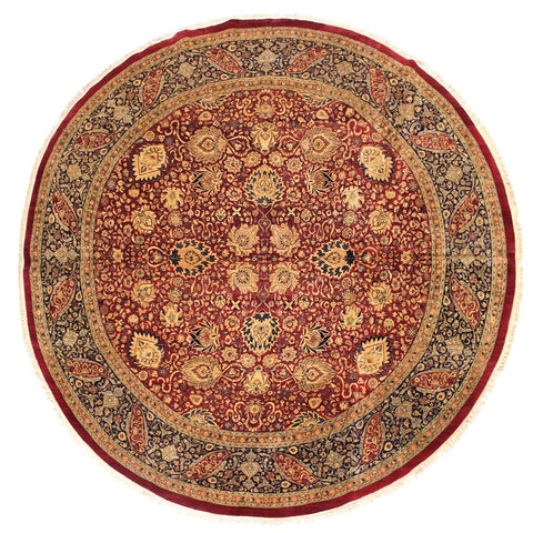 handmade Traditional Kashan Red Blue Hand Knotted ROUND 100% WOOL area rug 12x12