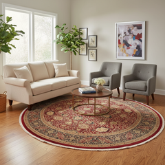 Antique Vegetable Dyed Kashan Florance Red/Blue Wool Round - 12'3''X12'3''