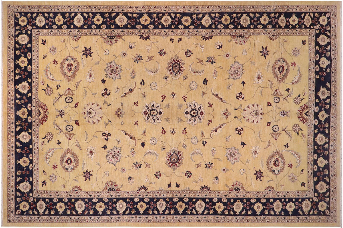 handmade Traditional Kafkaz Gold Blue Hand Knotted RECTANGLE 100% WOOL area rug 12x17