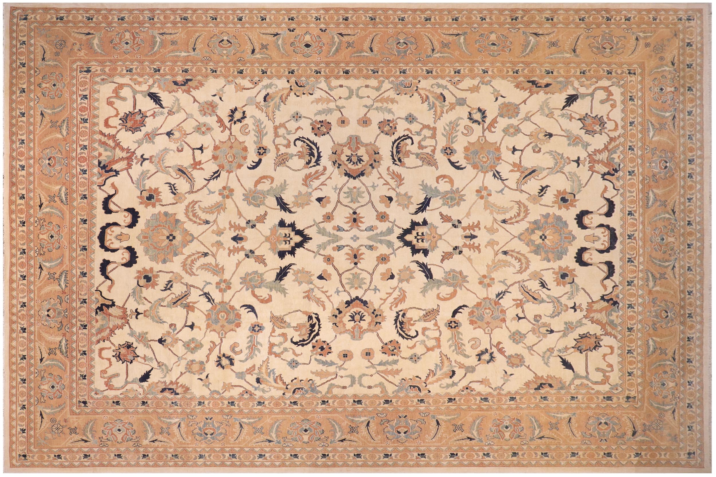 handmade Traditional Kafkaz Ivory Orange Hand Knotted RECTANGLE 100% WOOL area rug 13x17