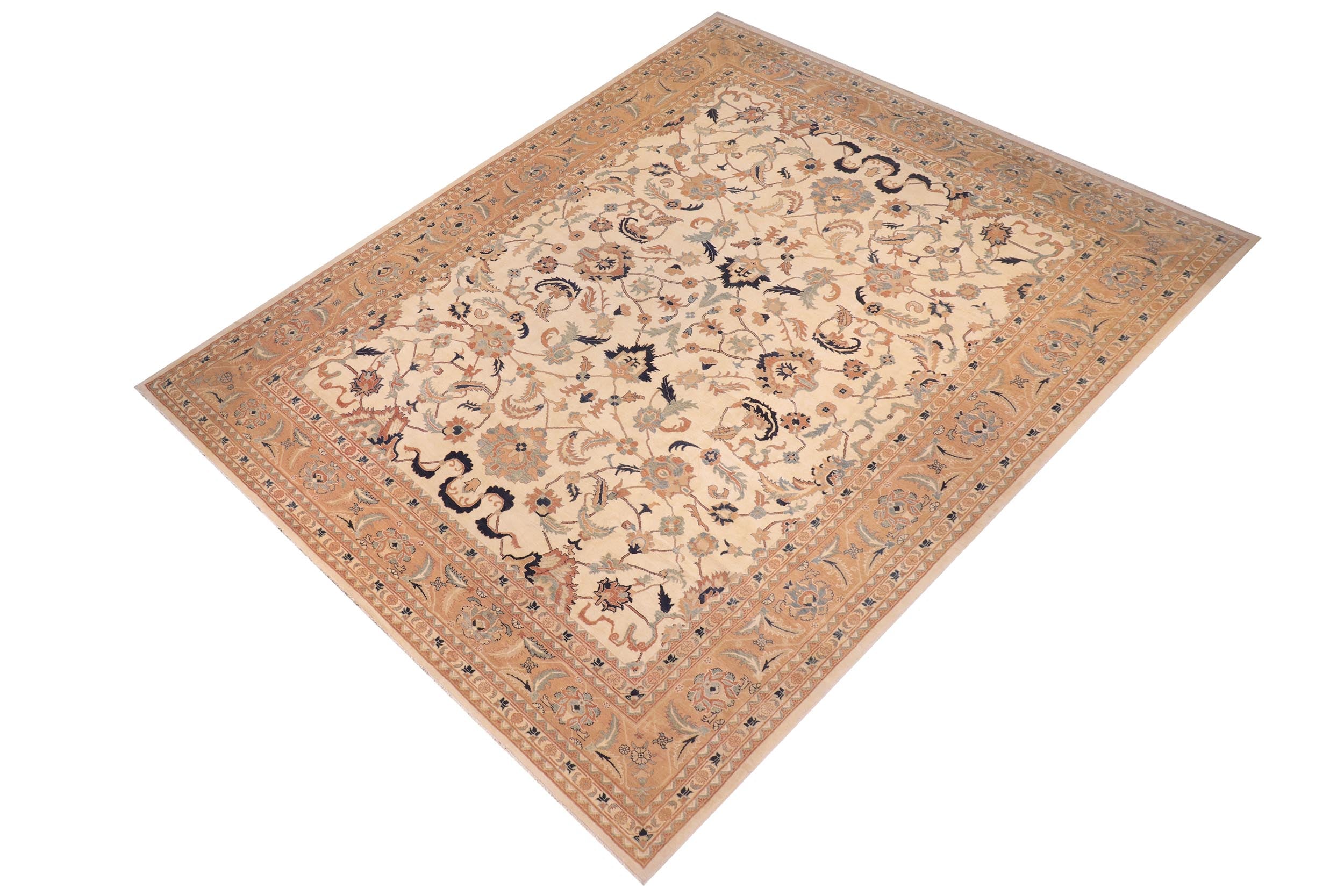 handmade Traditional Kafkaz Ivory Orange Hand Knotted RECTANGLE 100% WOOL area rug 13x17