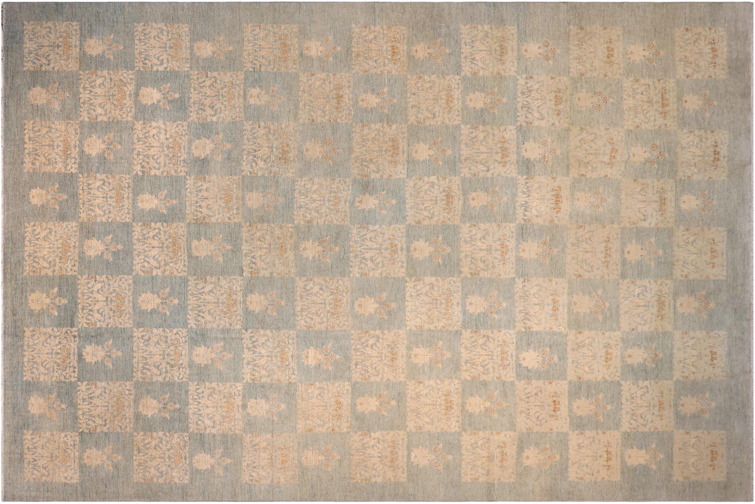 handmade Modern Kafkaz Lt. Blue Gold Hand Knotted RECTANGLE 100% WOOL area rug 12' x 17'