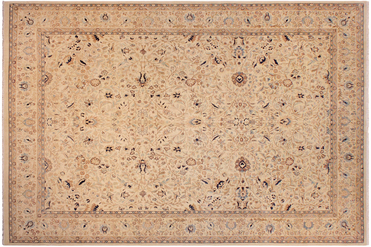 handmade Transitional Tabriz Taupe Blue Hand Knotted RECTANGLE 100% WOOL area rug 9 x 12