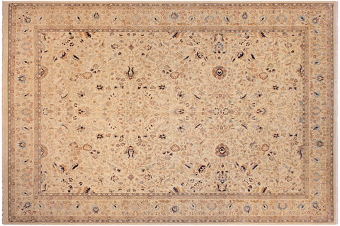 handmade Transitional Tabriz Taupe Blue Hand Knotted RECTANGLE 100% WOOL area rug 9 x 12