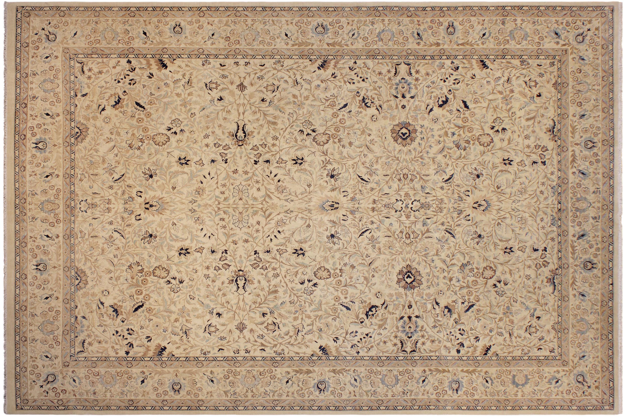 handmade Transitional Tabriz Taupe Blue Hand Knotted RECTANGLE 100% WOOL area rug 9x12