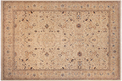 handmade Transitional Tabriz Taupe Blue Hand Knotted RECTANGLE 100% WOOL area rug 9x12